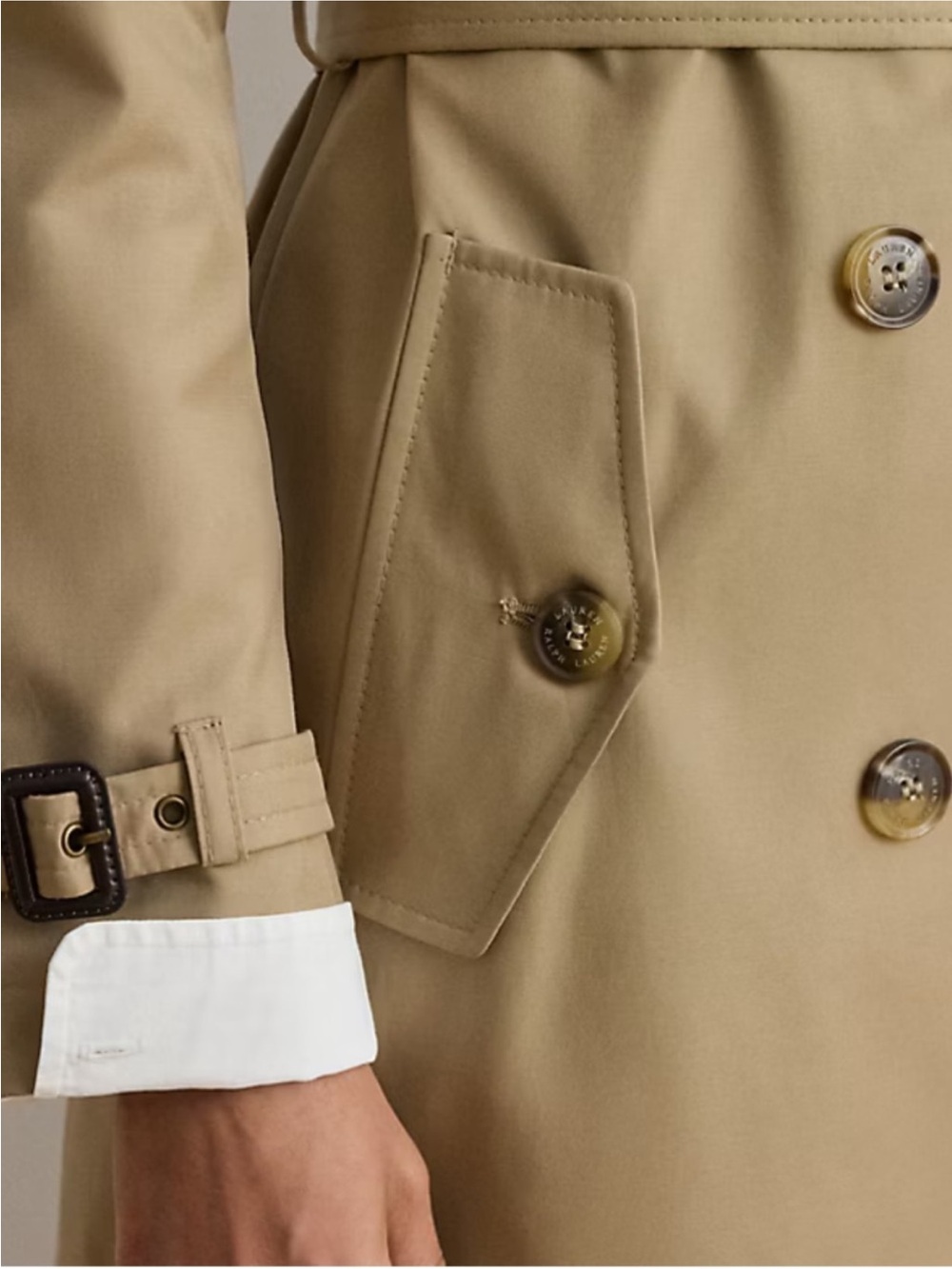 Lauren Ralph Lauren Double-Breasted Cotton-Blend Trench Coat, Sand, S - Picture 12 of 16